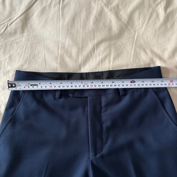 Navy Blue Slim-Fit Dress Trousers - Picture 3 of 11